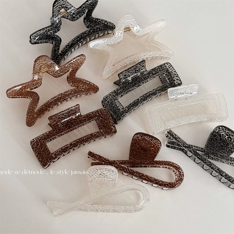 Vintage Stern Quadrat Haarkralle Acetat Marmor Crackle Muster Große Shark Clip Für Damen Elegante Haar Accessoires
