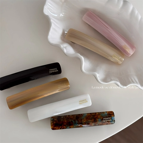 French Style Acetate Rectangular Spring Hair Clip For Women Elegant Marble Pattern Geometric Barrette Hair Accessory