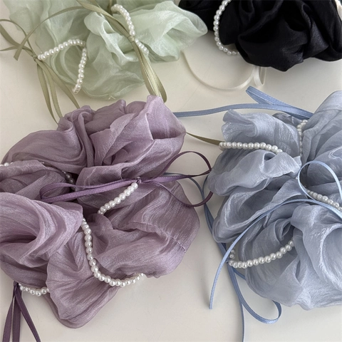Elastico per Capelli in Stile Balletto Rétro Francese con Fiocco e Perle Artificiali Elegante Nastro per Capelli Donna