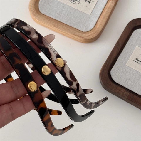 Vintage Leopardenmuster Schildpatt Haarreif Für Damen Koreanischer Stil Kunststoff Haarband Mit Goldener Metallverzierung Rutschfester Haarreifen