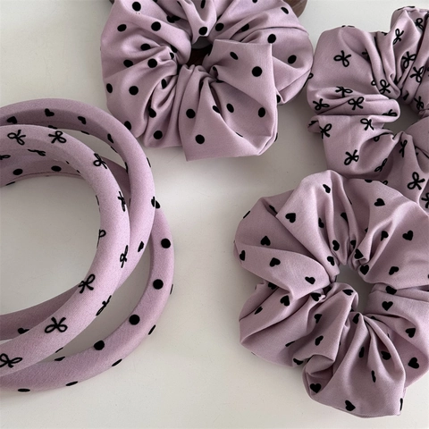 Diadema de Esponja Rosa Dulce Coreana para Mujer High Crown Vintage Lazo Corazón Lunares Banda para Cabello Plisada Tela Coletero Set