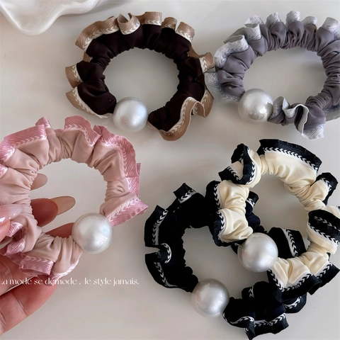 Elastico per Capelli Vintage in Tessuto in Stile Coreano Con Perla Artificiale Elegante Corda per Capelli Plissettata per Donna