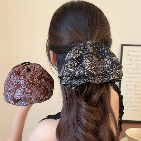 Elegante Molletta per Capelli a Pinza in Tessuto con Fiocco e Motivo Paisley per Donna Stile Coreano Fermaglio per Capelli