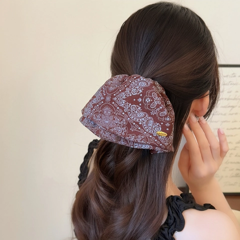 Elegante Molletta per Capelli a Pinza in Tessuto con Fiocco e Motivo Paisley per Donna Stile Coreano Fermaglio per Capelli