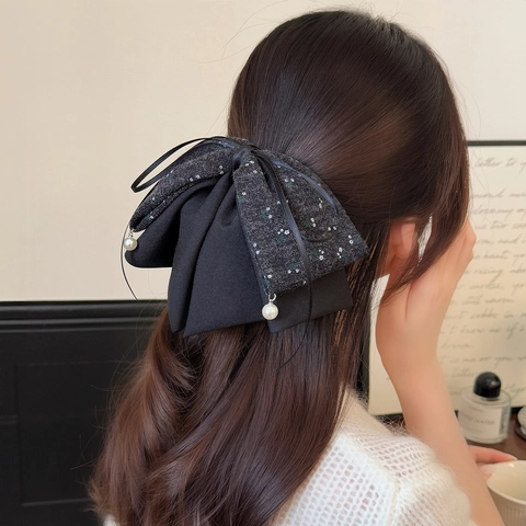 Fermaglio per Capelli Vintage con Fiocco Floreale e Ciondolo in Perla Artificial Elegante Molletta a Doppio Strato per Donna