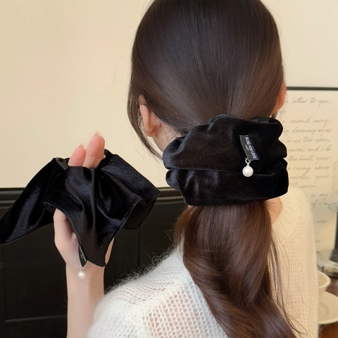 Elastico per Capelli in Velluto Nero Vintage Con Perla Artificiale Elegante Fiocco in Stile Coreano per Donna Accessori per Capelli