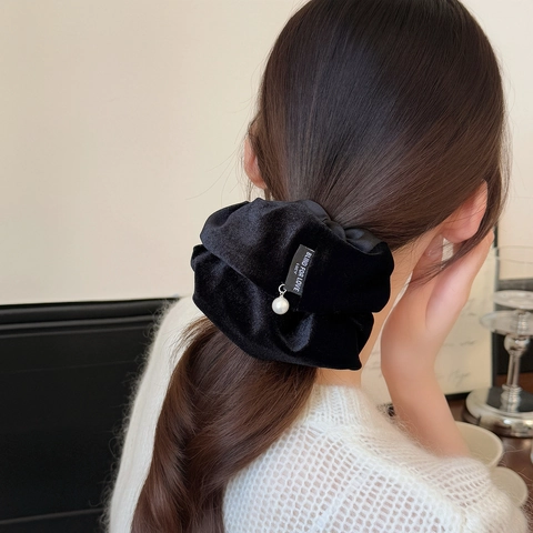 Elastico per Capelli in Velluto Nero Vintage Con Perla Artificiale Elegante Fiocco in Stile Coreano per Donna Accessori per Capelli