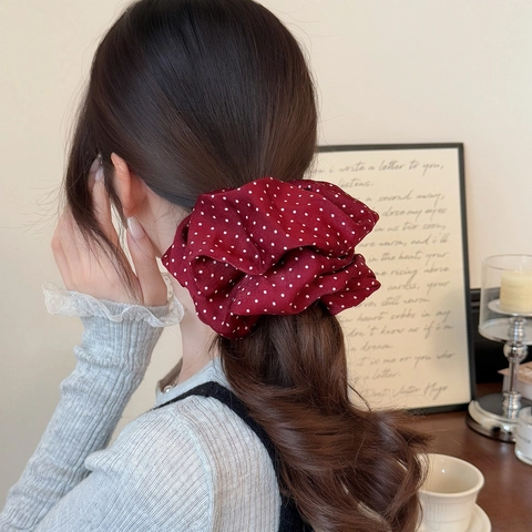 Rote Polka Dot Scrunchie Großer Stoff Haarring Süße Gefaltete Haargummi Elegante Ball Head Haarseil Damen Mode Haarschmuck