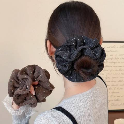 Koreanischer Stil Blumig Woll Scrunchies Große Elastische Haarbänder Handgemachte Stoff Pferdeschwanz Halter Für Damen Haarschmuck