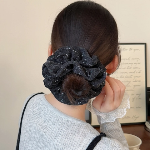 Koreanischer Stil Blumig Woll Scrunchies Große Elastische Haarbänder Handgemachte Stoff Pferdeschwanz Halter Für Damen Haarschmuck