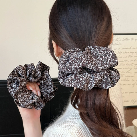 Coleteros de Tela con Estampado Floral Vintage Grandes Lazos para el Pelo para Mujer Estilo Francés Elegantes Cintas Elásticas para Cabello Grueso