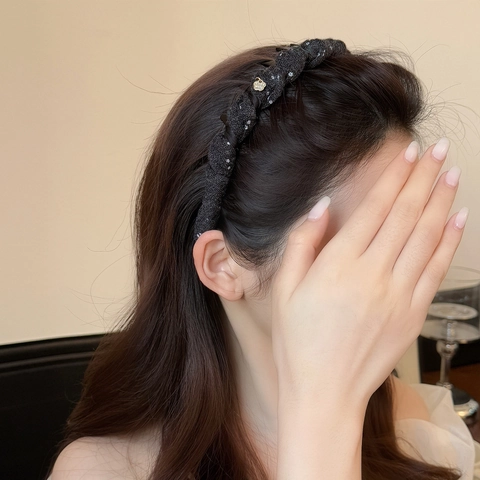 Cerchietto Intrecciato Vintage per Donna Fascia per Capelli con Pettine Antiscivolo Retro Stampa Floreale in Tessuto Accessori Fatti a Mano