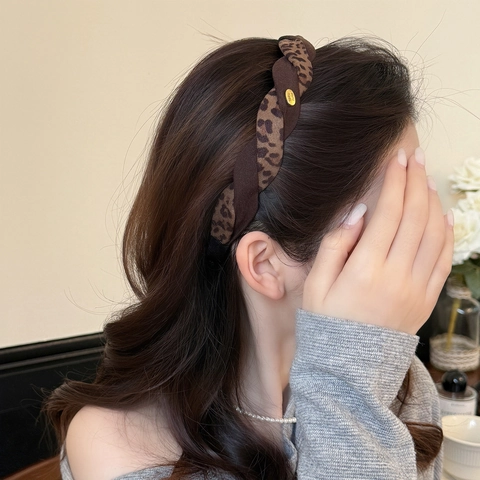 Cerchietto Intrecciato Con Stampa Leopardata Per Donna Vintage In Tessuto Imbottito Fatto A Mano Accessori Per Capelli Alla Moda