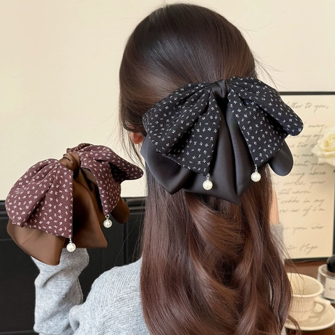 Fermaglio per Capelli con Fiocco Floreale Dolce Coreano Donna Vintage in Tessuto Grande Artiglio con Ciondolo a Perla Artificiale