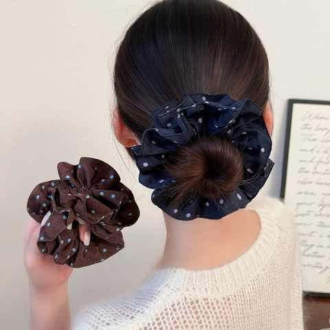 Vintage Stoffen Scrunchie Met Stippen Dubbellaags Roesjes Haarelastiek Voor Knot Vrouwen Haaraccessoires Koreaanse Stijl