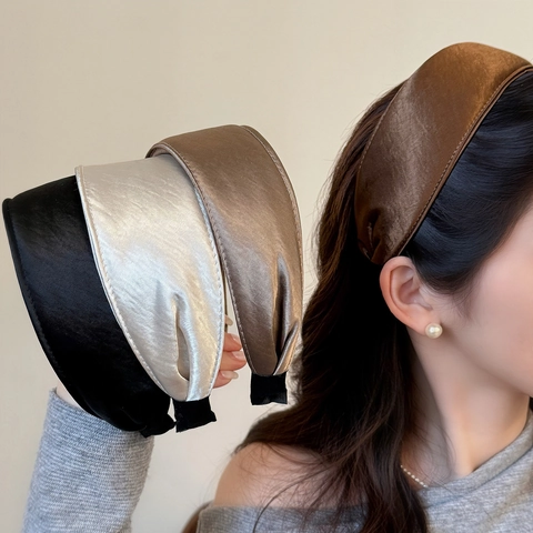 Cerchietto Largo Plissettato in Raso Stile Coreano per Donna Lusso Francese Fascia per Capelli Imbottita Elegante Accessori Capelli