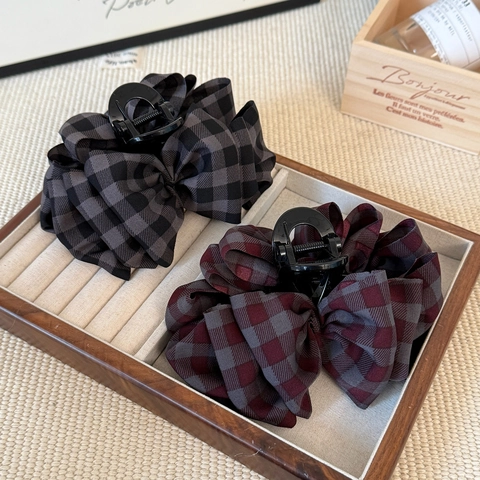 Pinza de Pelo con Lazo a Cuadros Estilo Coreano Vintage Tela Accesorios para el Cabello Mujer Pinza Tiburón