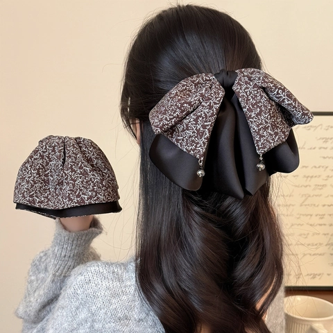 Vintage Blumen Schleife Haarklammer Koreanischer Stil Stoff Pferdeschwanz Halter Mit Strass Elegante Haarschmuck Für Damen