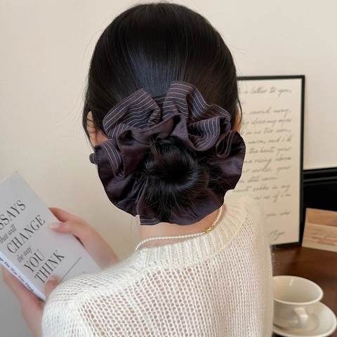Scrunchie Plissettato a Righe Vintage Grande Elastico Fermacapelli Fatto a Mano in Tessuto per Coda di Cavallo Donna