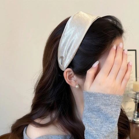 Cerchietto Largo Plissettato in Raso Stile Coreano per Donna Lusso Francese Fascia per Capelli Imbottita Elegante Accessori Capelli