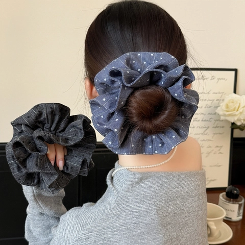 Retro Polka Dot Streifen Scrunchie Große Haaring Für Damen Koreanischen Stil Hochelastische Stoff Pferdeschwanz Halter Haarschmuck