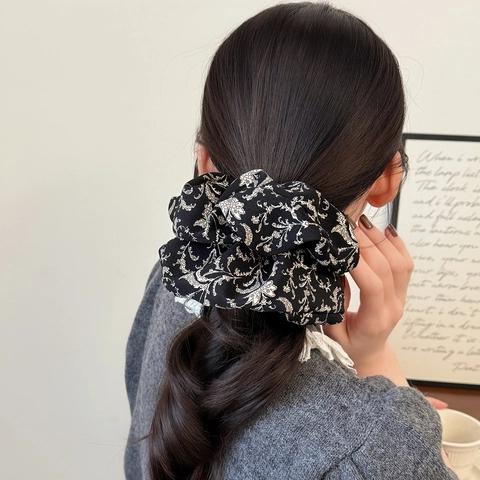 Eleganti Scrunchie in Tessuto a Quadretti e Pois Neri e Bianchi Elastici Multistrato per Capelli Donna Gioielli per Capelli
