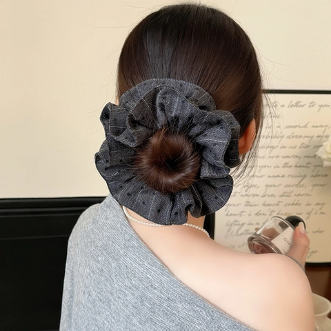 Retro Polka Dot Streifen Scrunchie Große Haaring Für Damen Koreanischen Stil Hochelastische Stoff Pferdeschwanz Halter Haarschmuck