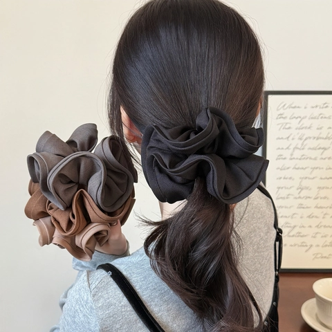 Oversized Fabric Scrunchies Pleated Ruffle Design Women Maillard Solid Vintage Elastic Hair Ties Daily Accessories