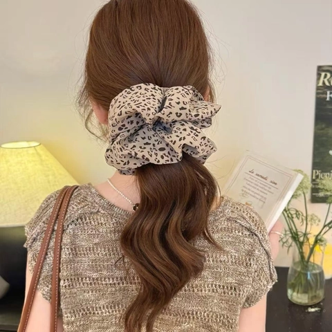 Elastici per Capelli in Raso Oversize Stampa Leopardata Donna Retrò Motivo Animale Grandi Fasce Elastiche Accessori Capelli