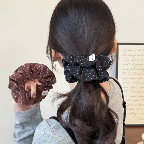 Scrunchie Vintage a Pois e Floreali per Donna Elastici per Capelli in Tessuto Fatti a Mano Stile Coreano Maillard Marrone Nero Accessori per Capelli