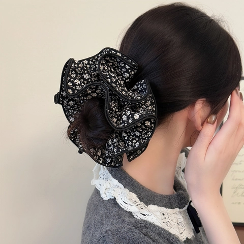 Elastico per Capelli Vintage a Fiori Oversize a Quattro Strati in Tessuto Fascia Elastica Stile Mori Coreano Accessori Capelli Donna