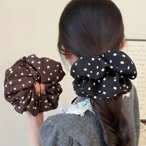 Elastici per Capelli Vintage Grandi a Pois Per Donna Chouchou in Tessuto Pieghettato Oversize Elastici per Coda di Cavallo Accessori