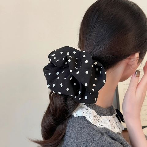 Elastici per Capelli Vintage Grandi a Pois Per Donna Chouchou in Tessuto Pieghettato Oversize Elastici per Coda di Cavallo Accessori