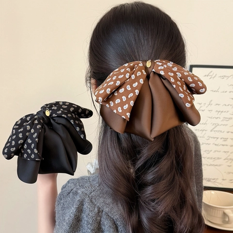 Pinza para el Cabello con Lazo Paisley de Doble Capa Vintage Tela de Satén Accesorio Elegante para el Tocado Mujer