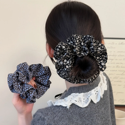 Scrunchie in Tessuto Floreale Retrò Coreano Doppio Strato Grande Elastico per Capelli Elegante Fascia per Capelli Donna Moda Accessori