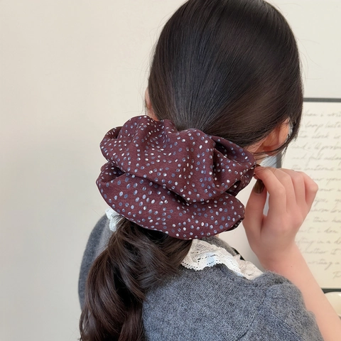 Vintage Polka Dot Scrunchies Für Damen Übergroße Plissierte Haargummis Koreanischer Stil Elastischer Stoff Pferdeschwanz Halter Mode Haarschmuck