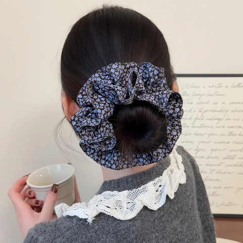 Scrunchie in Tessuto Floreale Retrò Coreano Doppio Strato Grande Elastico per Capelli Elegante Fascia per Capelli Donna Moda Accessori