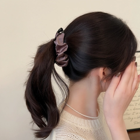 Pinza de Banana Elegante de Satén Plisado Estilo Coreano para Mujer Color Sólido Tela Suave Scrunchie Accesorios para el Cabello