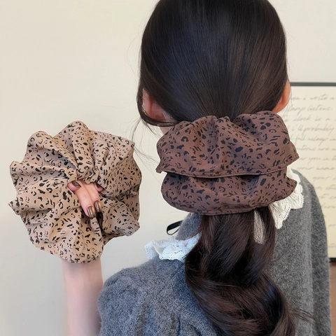 Vintage Leopard Print Grande Scrunchie per Donna Tessuto Elastico per Capelli Accessori per Capelli Oversize Retro Stile Coreano Corda per Capelli Regalo
