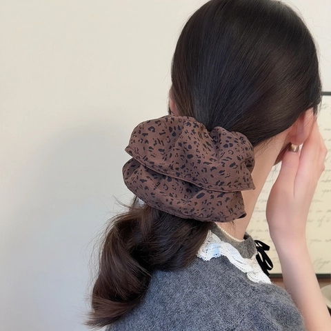 Vintage Leopard Print Grande Scrunchie per Donna Tessuto Elastico per Capelli Accessori per Capelli Oversize Retro Stile Coreano Corda per Capelli Regalo