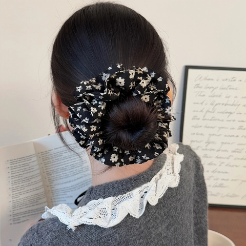 Eleganti Elastici per Capelli a Doppio Strato con Stampa Floreale Vintage in Tessuto Elastici Grandi per Donna Accessori Capelli Coreani