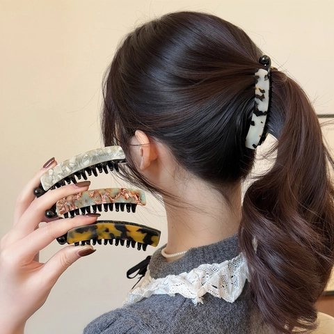 Élégante Pince Banane à Cheveux en Acétate de Cellulose Grande Motif Écaille Marbre Accessoires Cheveux Femme