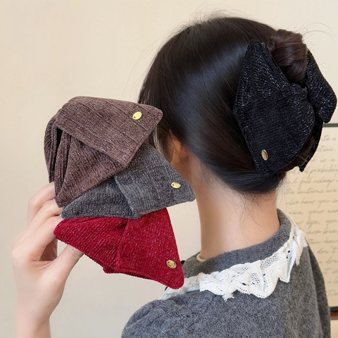 Samt Glitzer Schleife Haarklammer Für Damen Vintage Elegant Funkelnd Haarschmuck Winter Große Haargreifer Haarnadel