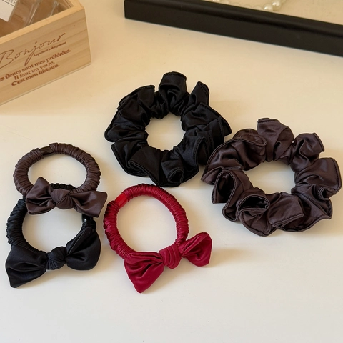 Coleteros de Satén Elegantes Con Lazo Gomas del Pelo Elásticas Color Sólido Minimalista Estilo Coreano Soporte para Coleta Mujer Accesorios