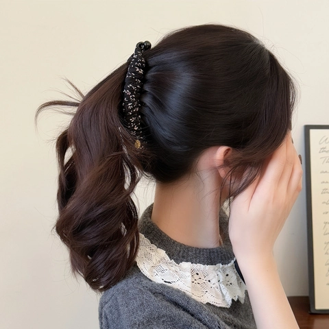Fermaglio a Banana in Tessuto Floreale Stile Coreano Per Donna Porta Coda Alta Vintage Elegante Accessorio Per Capelli