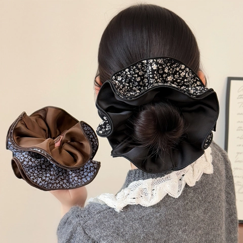 Elastici per Capelli Grandi Floreali Vintage per Donna Retrò Doppio Strato Satin Elastici per Capelli Increspati Porta Coda Gioielli