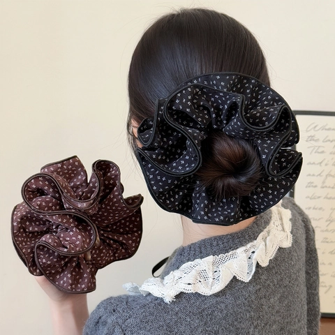 Korean Style Small Floral Layered Hair Scrunchie For Women Elegant Fabric Elastic Hair Tie Ponytail Holder Hair Accessory