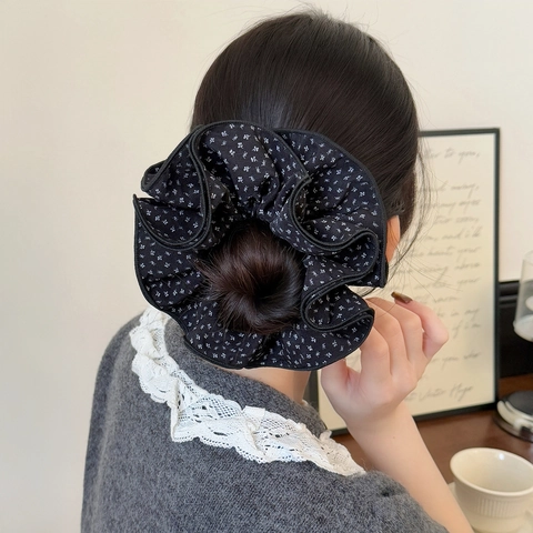Korean Style Small Floral Layered Hair Scrunchie For Women Elegant Fabric Elastic Hair Tie Ponytail Holder Hair Accessory