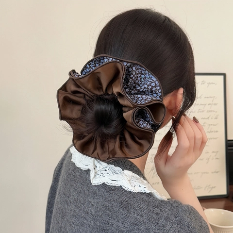 Elastici per Capelli Grandi Floreali Vintage per Donna Retrò Doppio Strato Satin Elastici per Capelli Increspati Porta Coda Gioielli