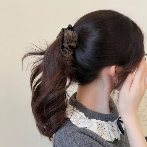 Pinza Banana Plisada Estilo Coreano Estampado Leopardo Pinza de Pelo Vintage de Tela para Mujer Coleta Accesorio de Cabello